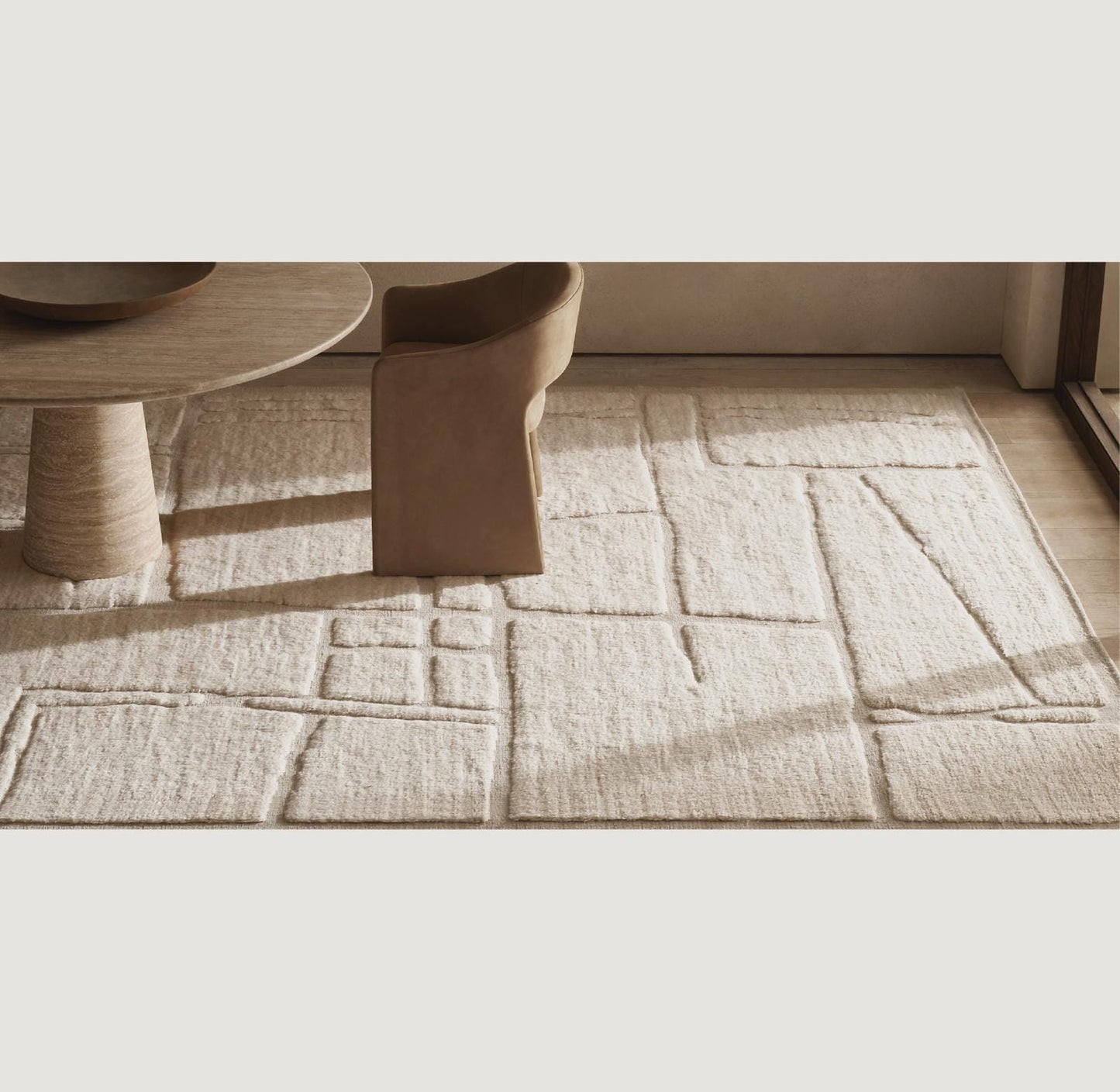 Ivory Hand-Knotted Wool Rug | Soft Natural Wool Carpet | Textured Cut Pile long fibers | Cozy Winter Decor