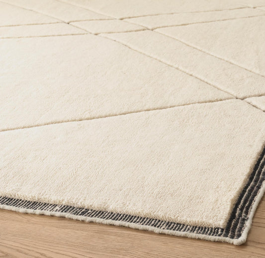 Handwoven New Zealand Wool Rug: Abstract Diamond Design, Very soft woollen carpet.