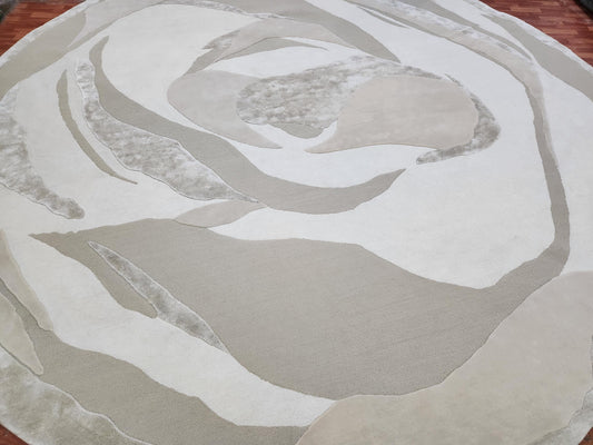 Handwoven Irregular New Zealand Wool Rug: Bamboo Silk, Modern Design
