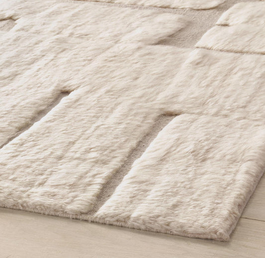Ivory Hand-Knotted Wool Rug | Soft Natural Wool Carpet | Textured Cut Pile long fibers | Cozy Winter Decor
