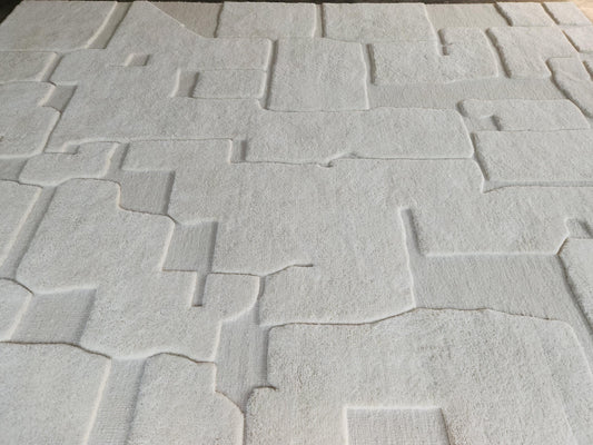 Hand-Knotted Ivory Wool Rug | Natural Cut Pile Fluffy Carpet