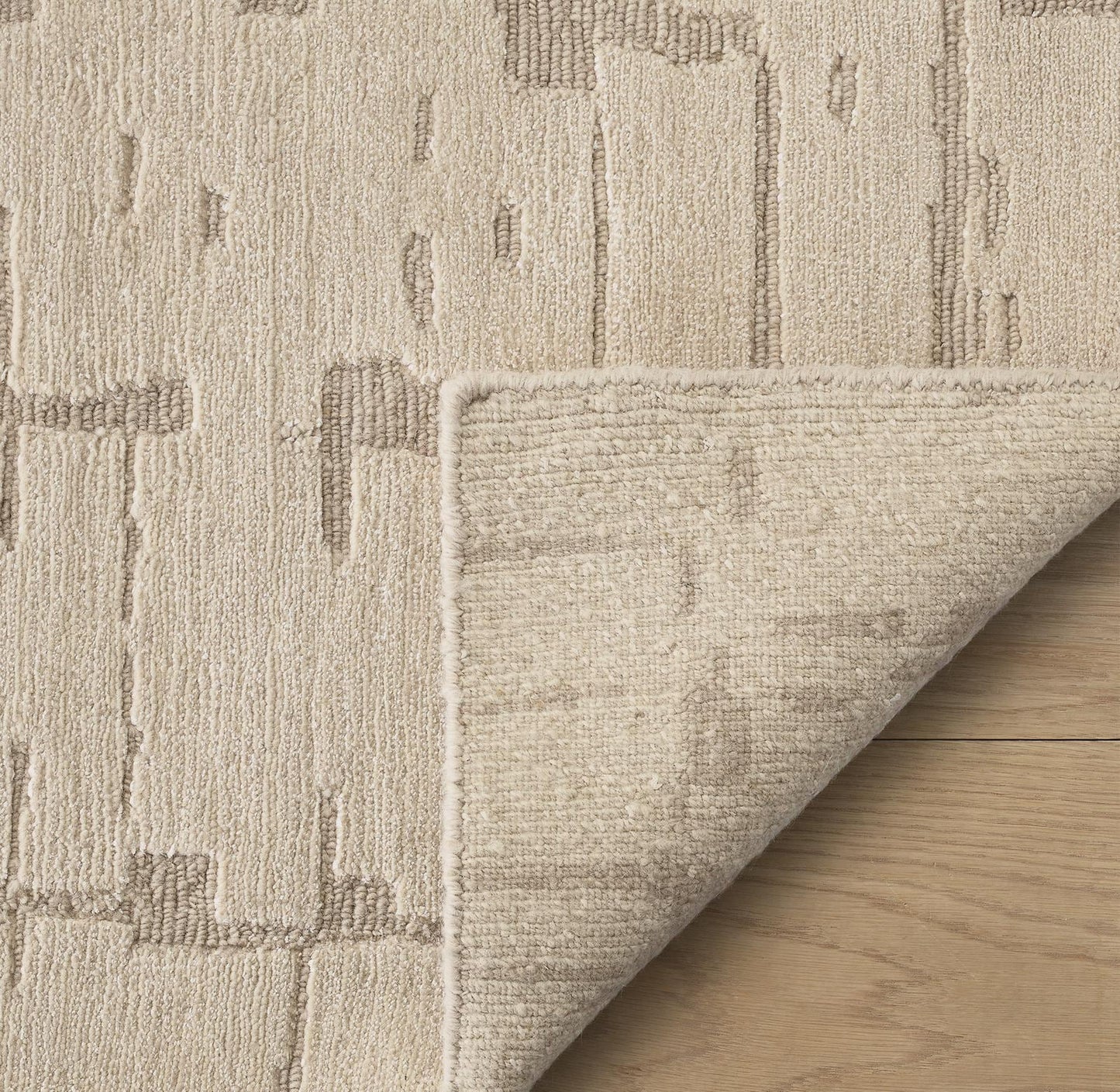 Hand-Knotted Beige Wool Rug: High-Low Texture, Modern Neutral Carpet