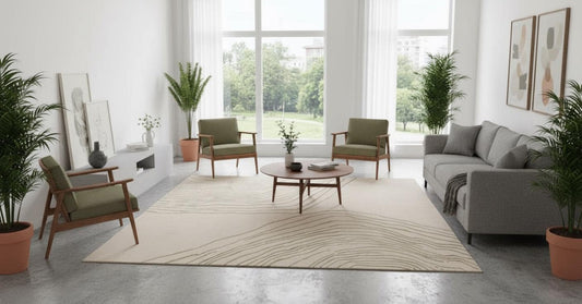 Hand-Tufted Wool Area Rug: Cream and Brown Minimalist Design