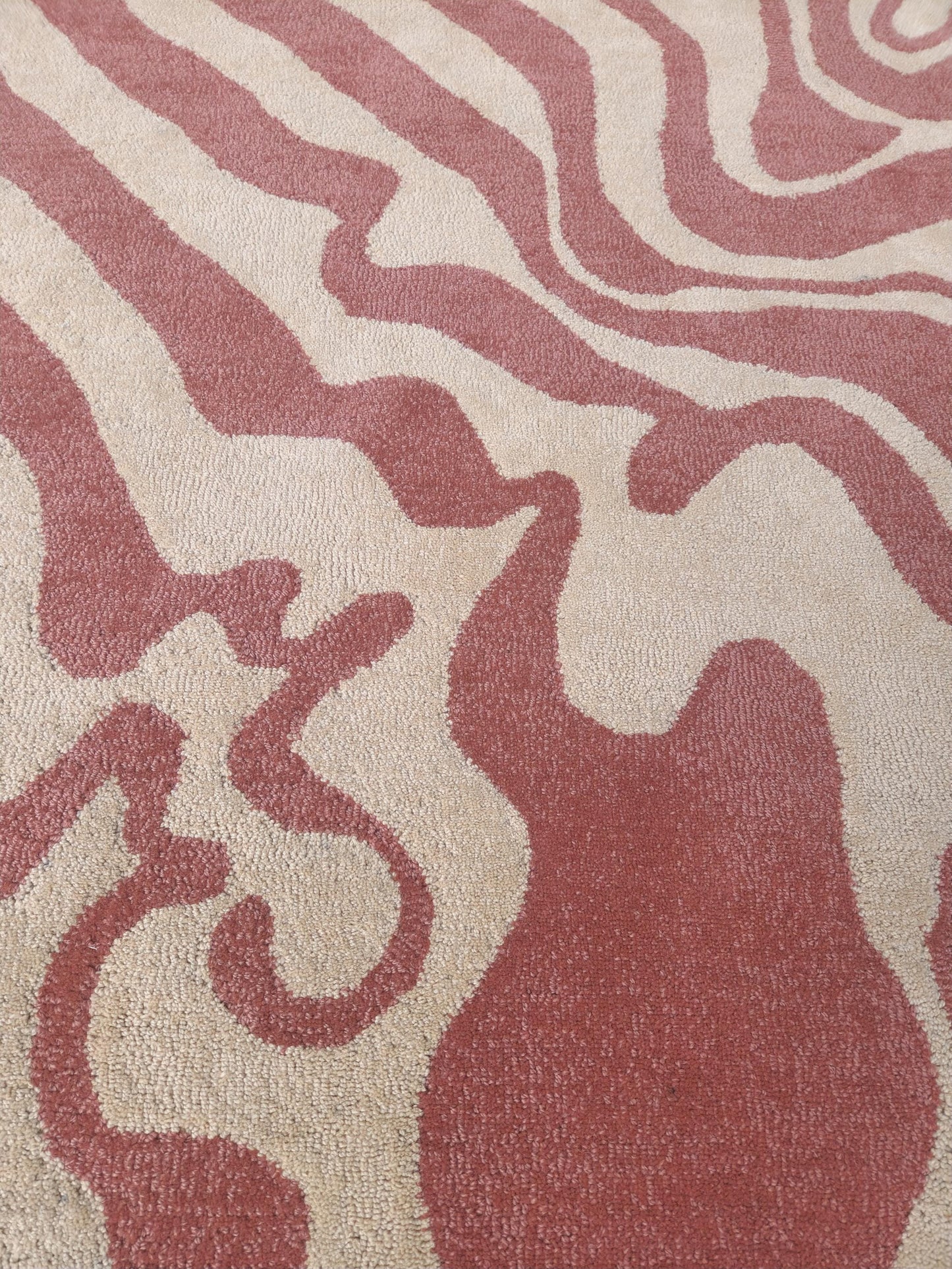 Hand-Tufted Wool Area Rug: Abstract Neutral Design, wave pattern carpet.