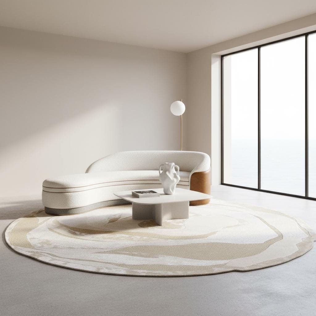 Handwoven Irregular New Zealand Wool Rug: Bamboo Silk, Modern Design