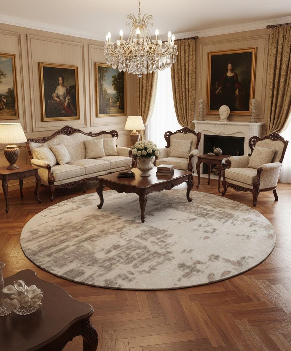 Hand Tufted Wool Round Rug | Modern Abstract, Off white, beige, green rug