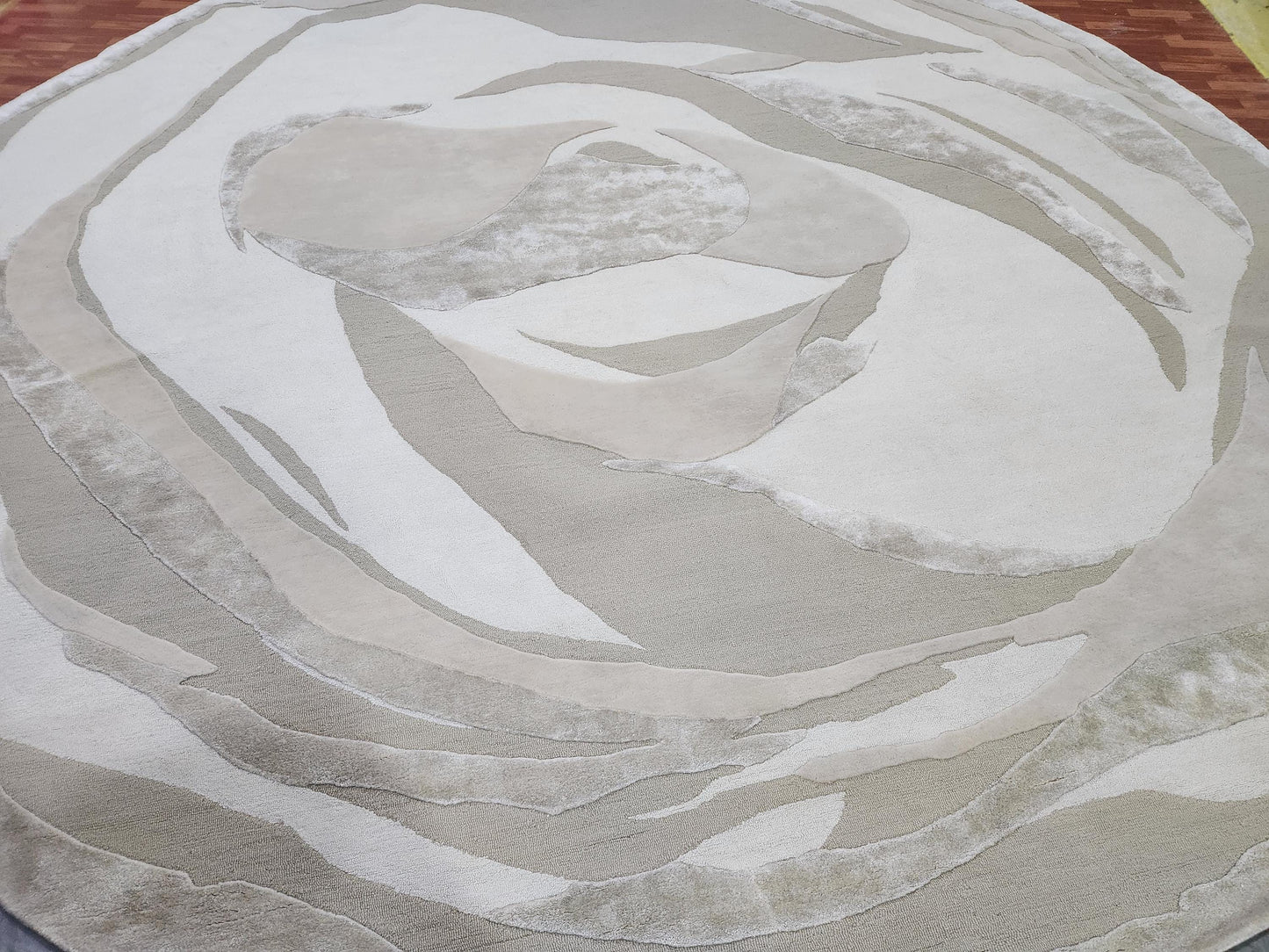Handwoven Irregular New Zealand Wool Rug: Bamboo Silk, Modern Design
