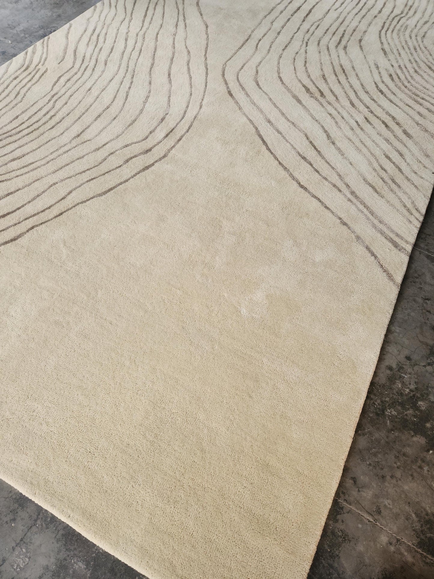 Hand-Tufted Wool Area Rug: Cream and Brown Minimalist Design