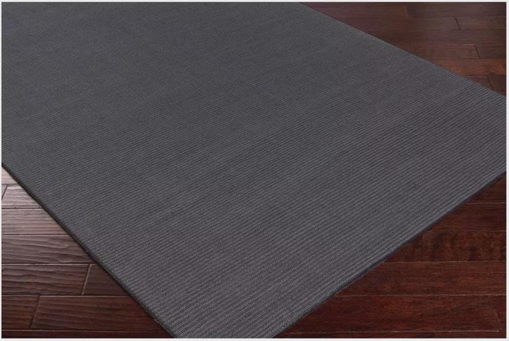 Hand-Tufted Charcoal Wool Rug: Soft Modern Minimalist Style, Solid plain dark floor carpet.