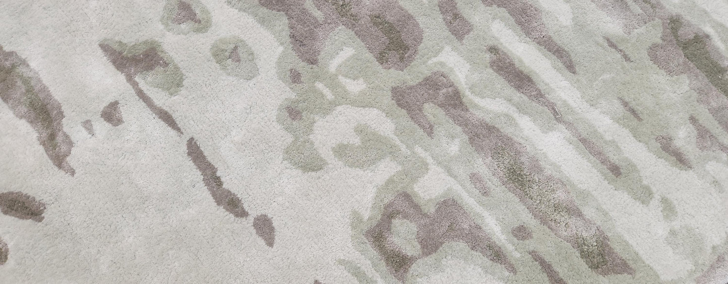 Hand Tufted Wool Round Rug | Modern Abstract, Off white, beige, green rug