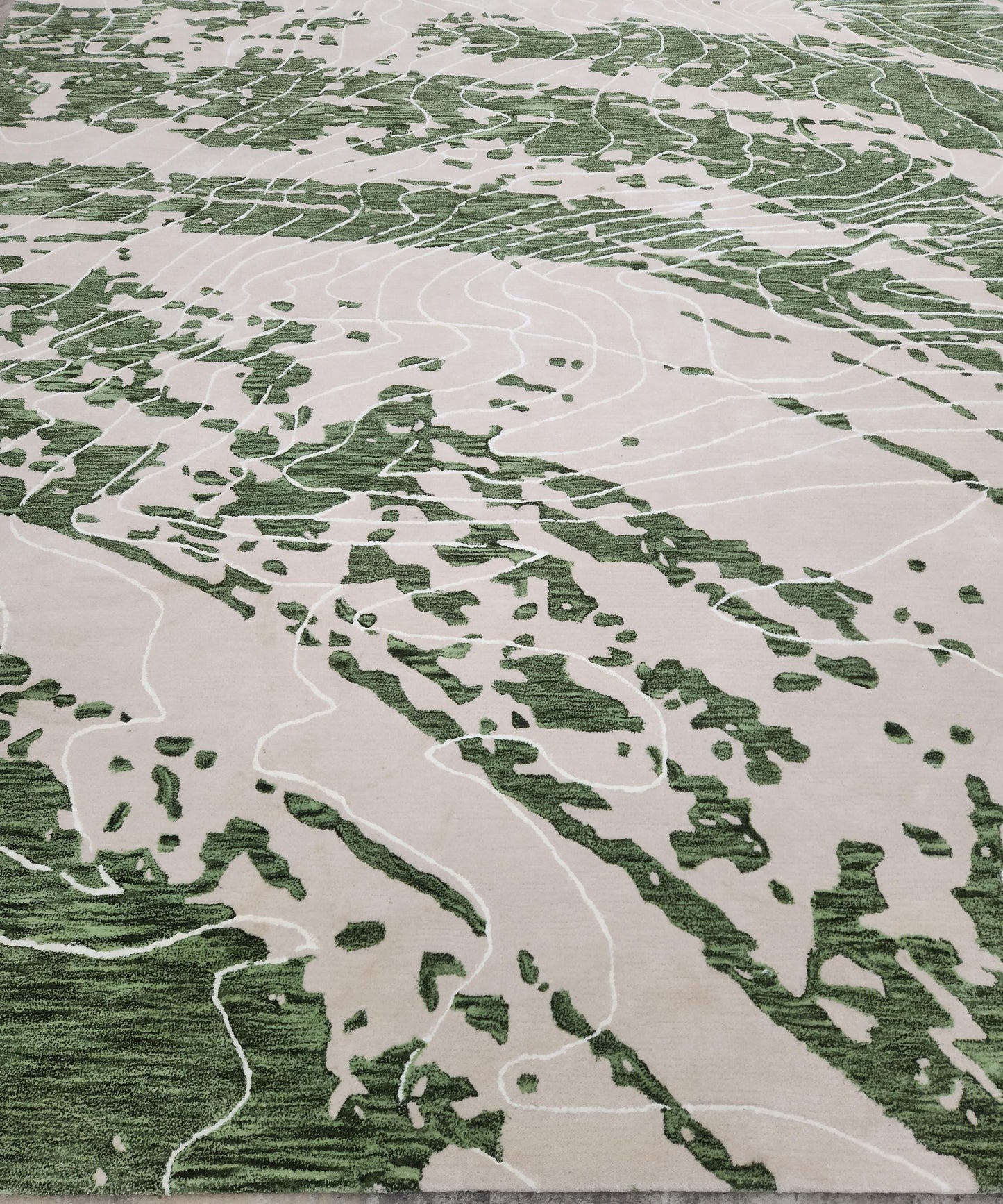 Handwoven Olive & Sage Wool Rug, Modern Abstract Design