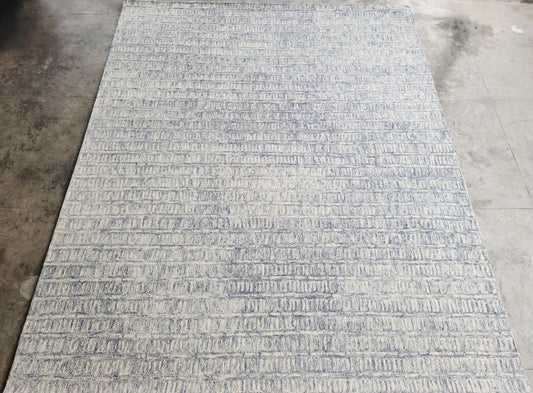 Antique Blue Wool Area Rug: Hand-Tufted Cut & Loop Pile