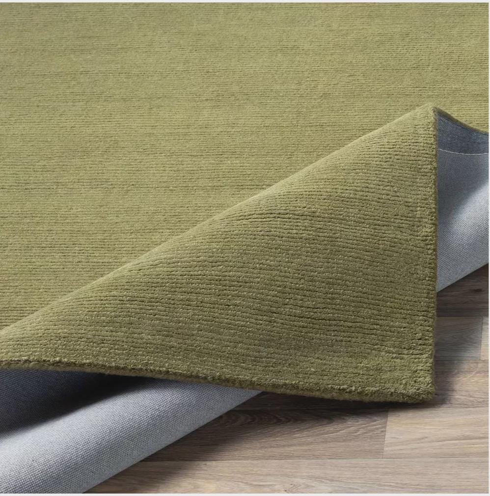 Handwoven Wool Rug: Green Solid Color, Soft & Durable, Woollen rug