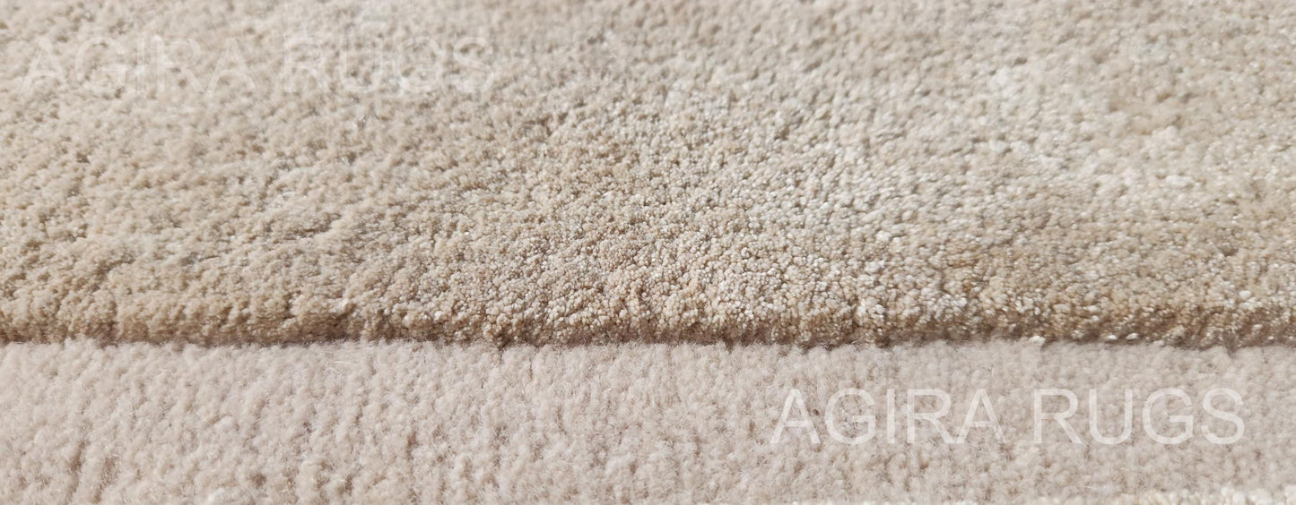 Hand-Tufted Wool Rug: Beige Carved Geometric Pattern
