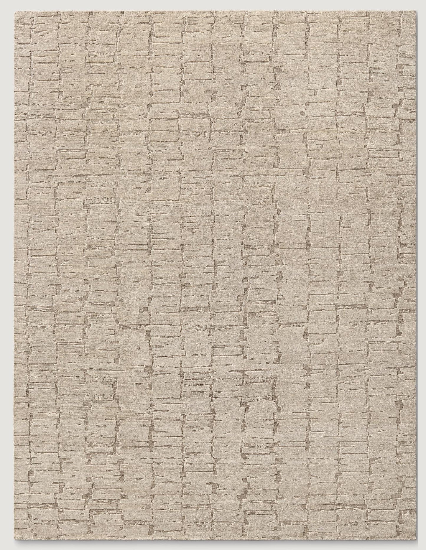 Hand-Knotted Beige Wool Rug: High-Low Texture, Modern Neutral Carpet