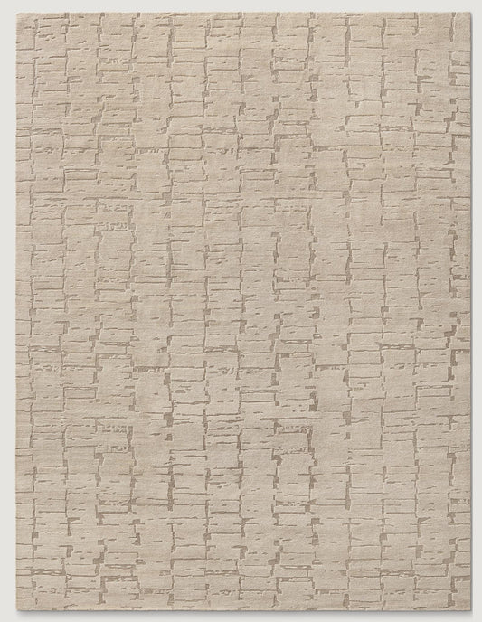 Hand-Knotted Beige Wool Rug: High-Low Texture, Modern Neutral Carpet