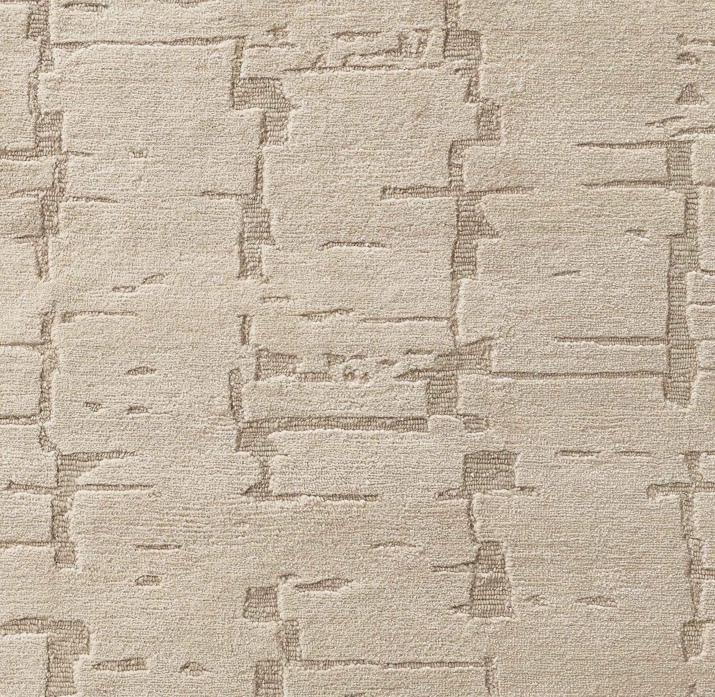 Hand-Knotted Beige Wool Rug: High-Low Texture, Modern Neutral Carpet