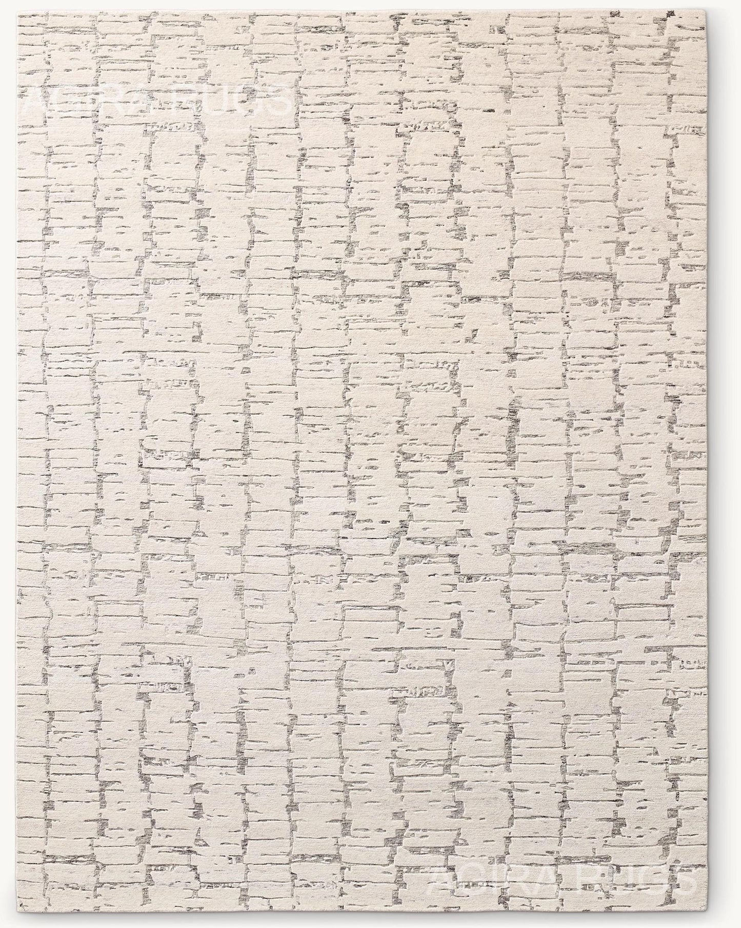 Hand-Knotted Ivory Wool Rug: High-Low Texture, Modern Neutral Carpet