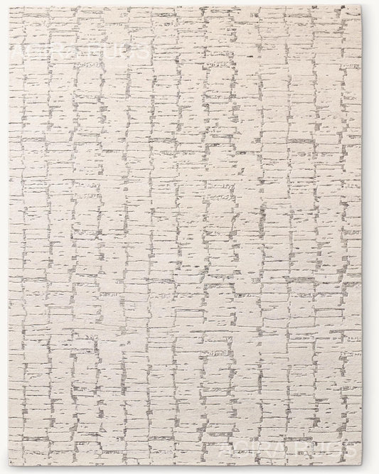 Hand-Knotted Ivory Wool Rug: High-Low Texture, Modern Neutral Carpet