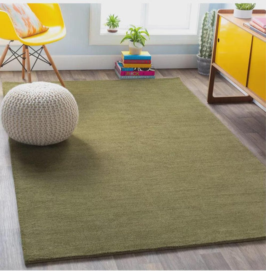 Handwoven Wool Rug: Green Solid Color, Soft & Durable, Woollen rug