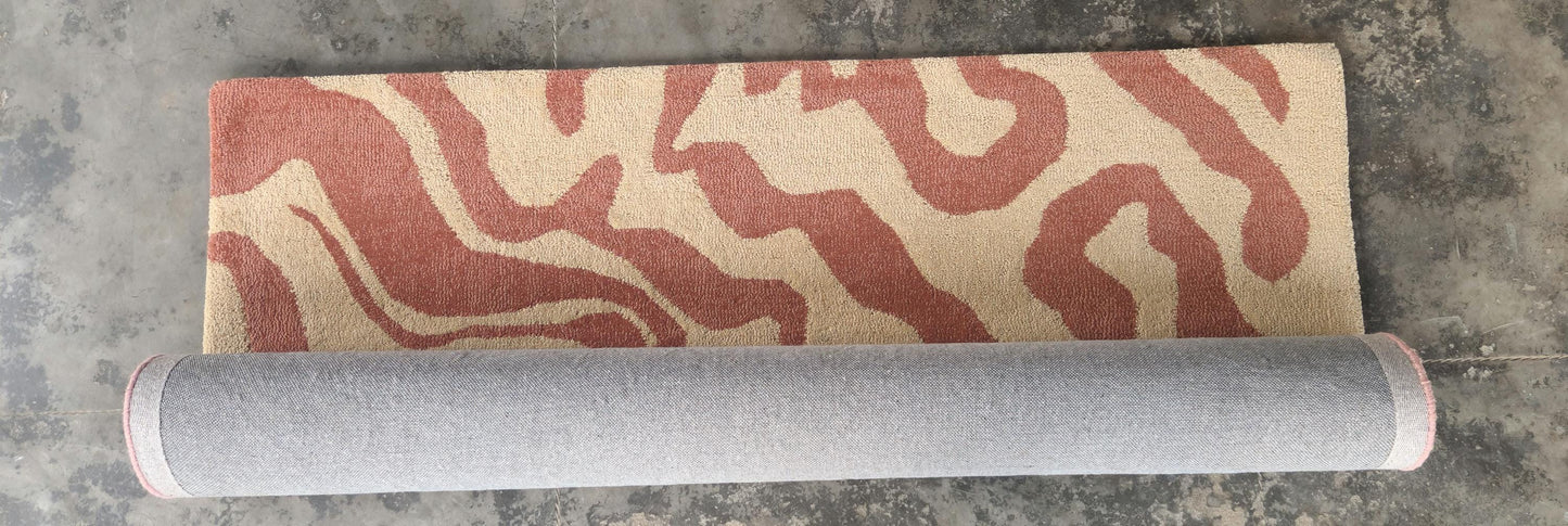 Hand-Tufted Wool Area Rug: Abstract Neutral Design, wave pattern carpet.