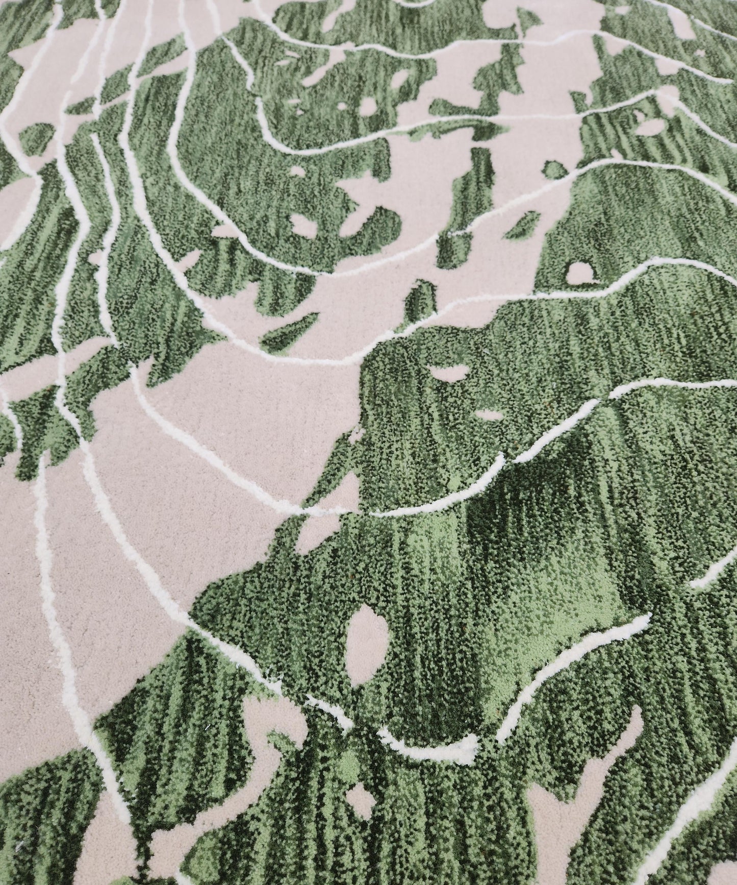 Handwoven Olive & Sage Wool Rug, Modern Abstract Design