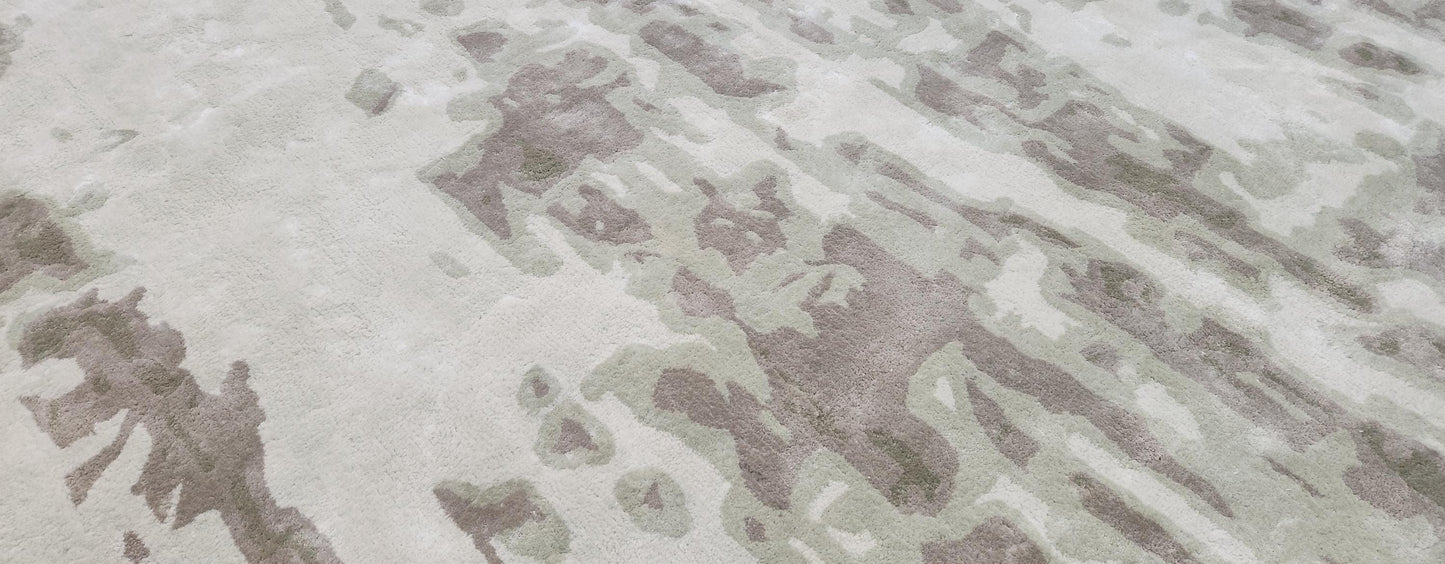 Hand Tufted Wool Round Rug | Modern Abstract, Off white, beige, green rug