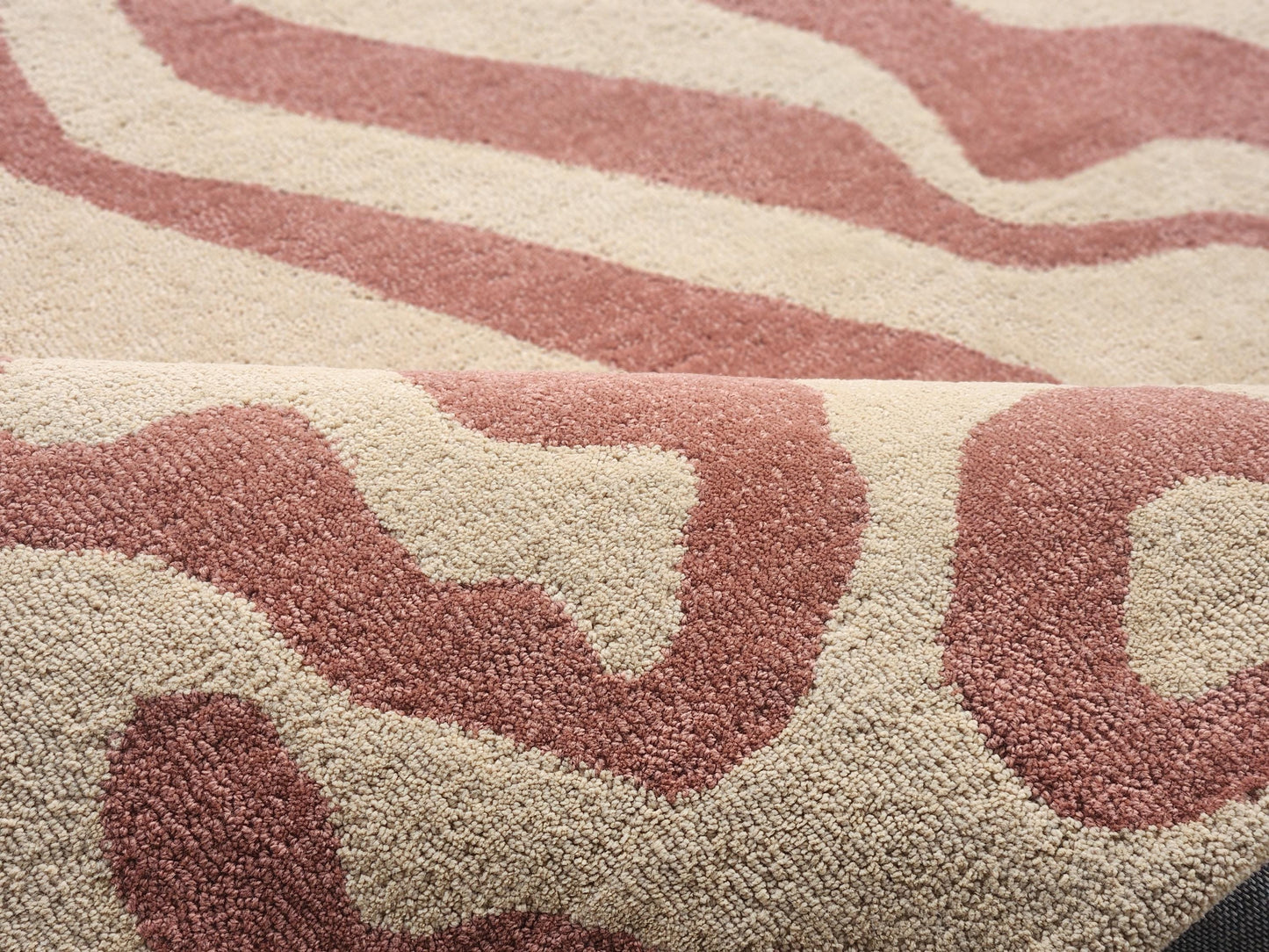 Hand-Tufted Wool Area Rug: Abstract Neutral Design, wave pattern carpet.