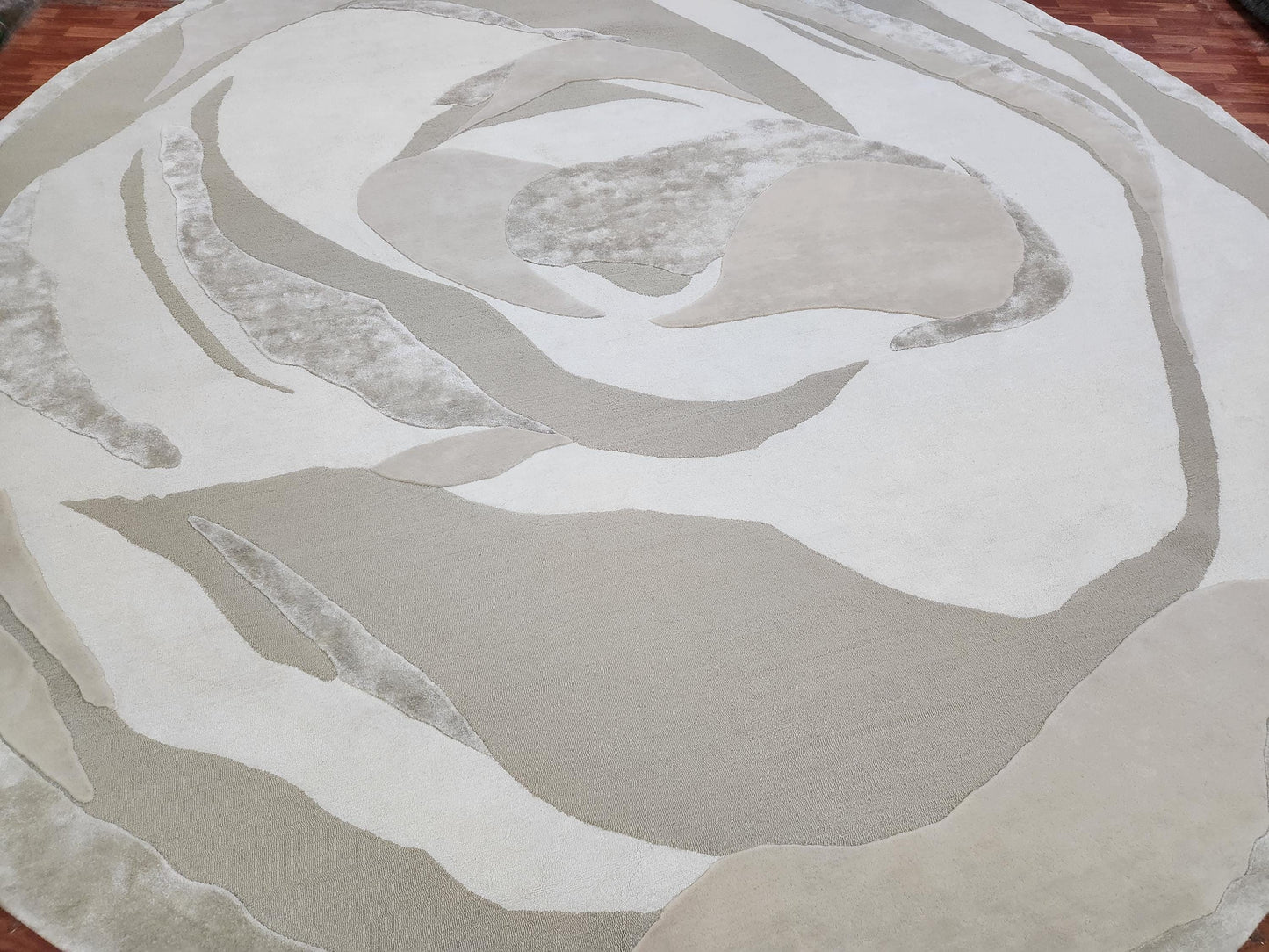 Handwoven Irregular New Zealand Wool Rug: Bamboo Silk, Modern Design