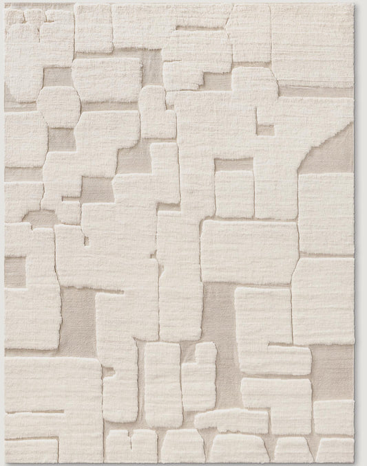 Ivory Hand-Knotted Wool Rug | Soft Natural Wool Carpet | Textured Cut Pile long fibers | Cozy Winter Decor