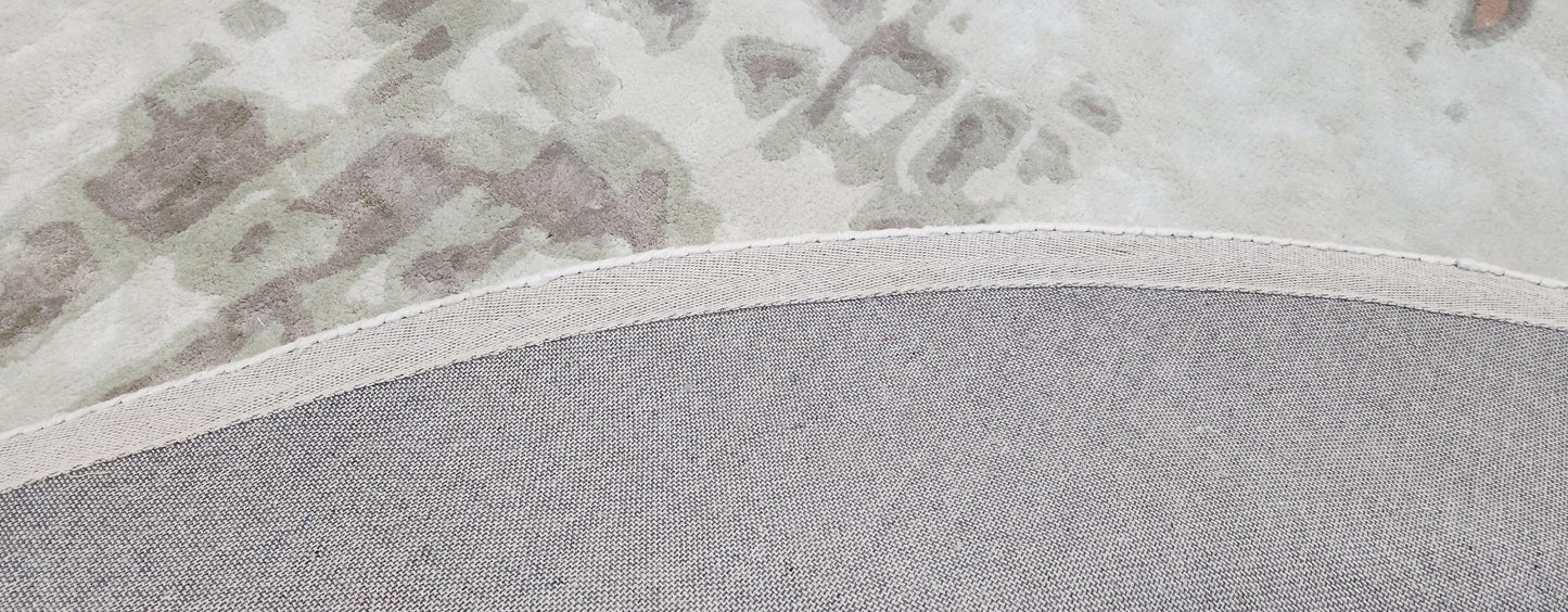 Hand Tufted Wool Round Rug | Modern Abstract, Off white, beige, green rug