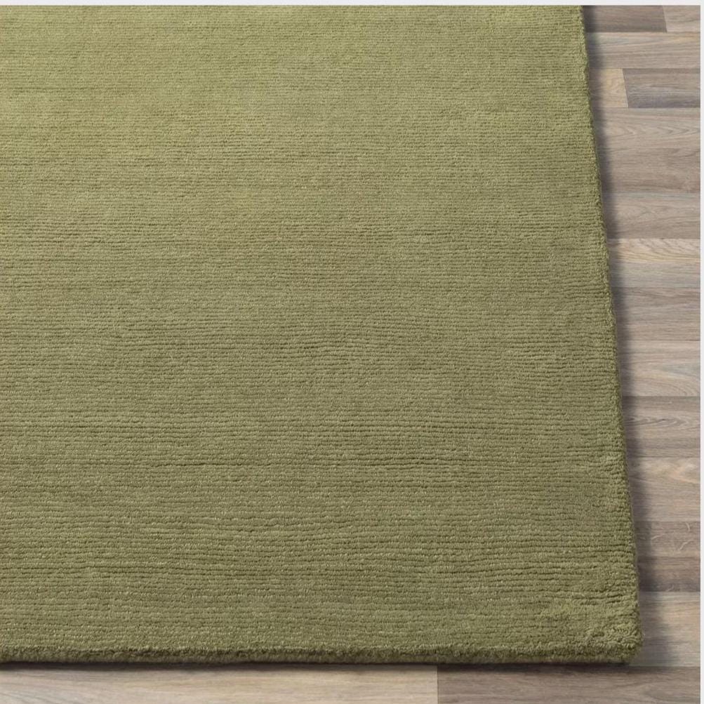 Handwoven Wool Rug: Green Solid Color, Soft & Durable, Woollen rug