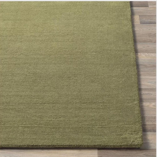 Handwoven Wool Rug: Green Solid Color, Soft & Durable, Woollen rug