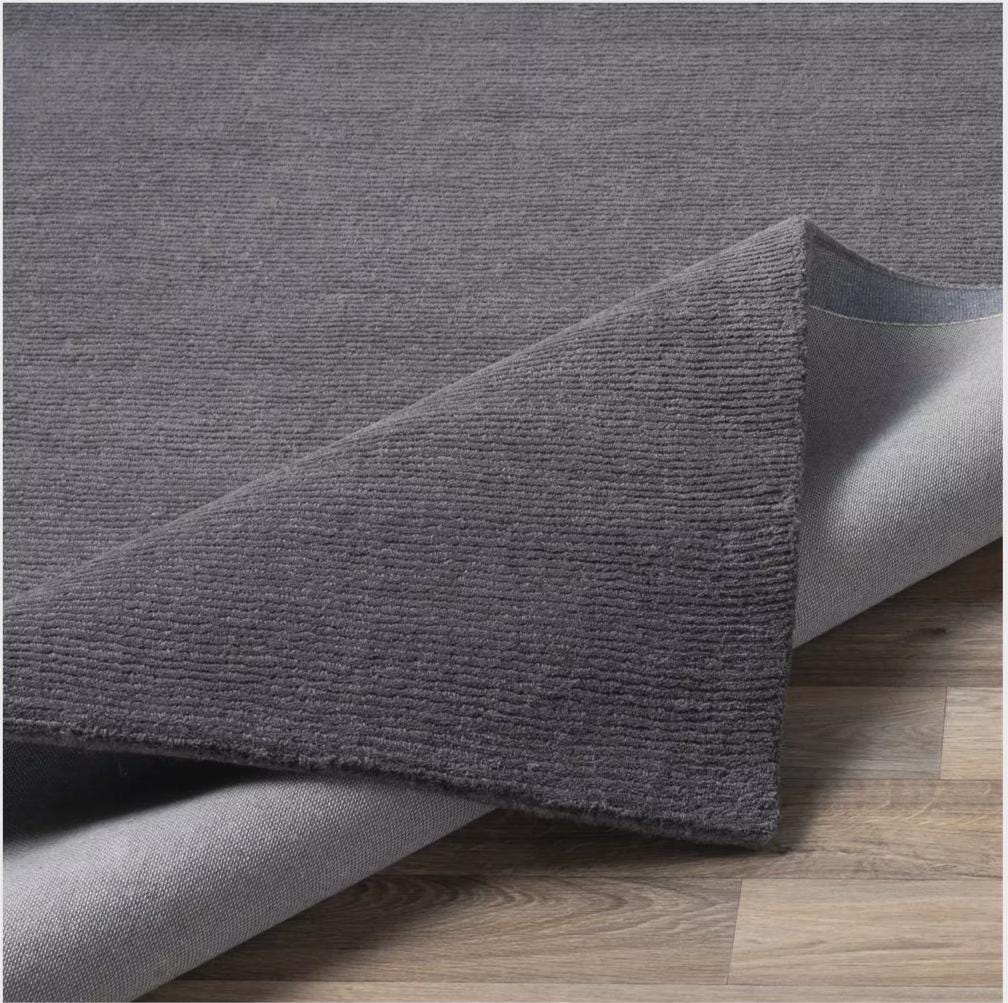 Hand-Tufted Charcoal Wool Rug: Soft Modern Minimalist Style, Solid plain dark floor carpet.