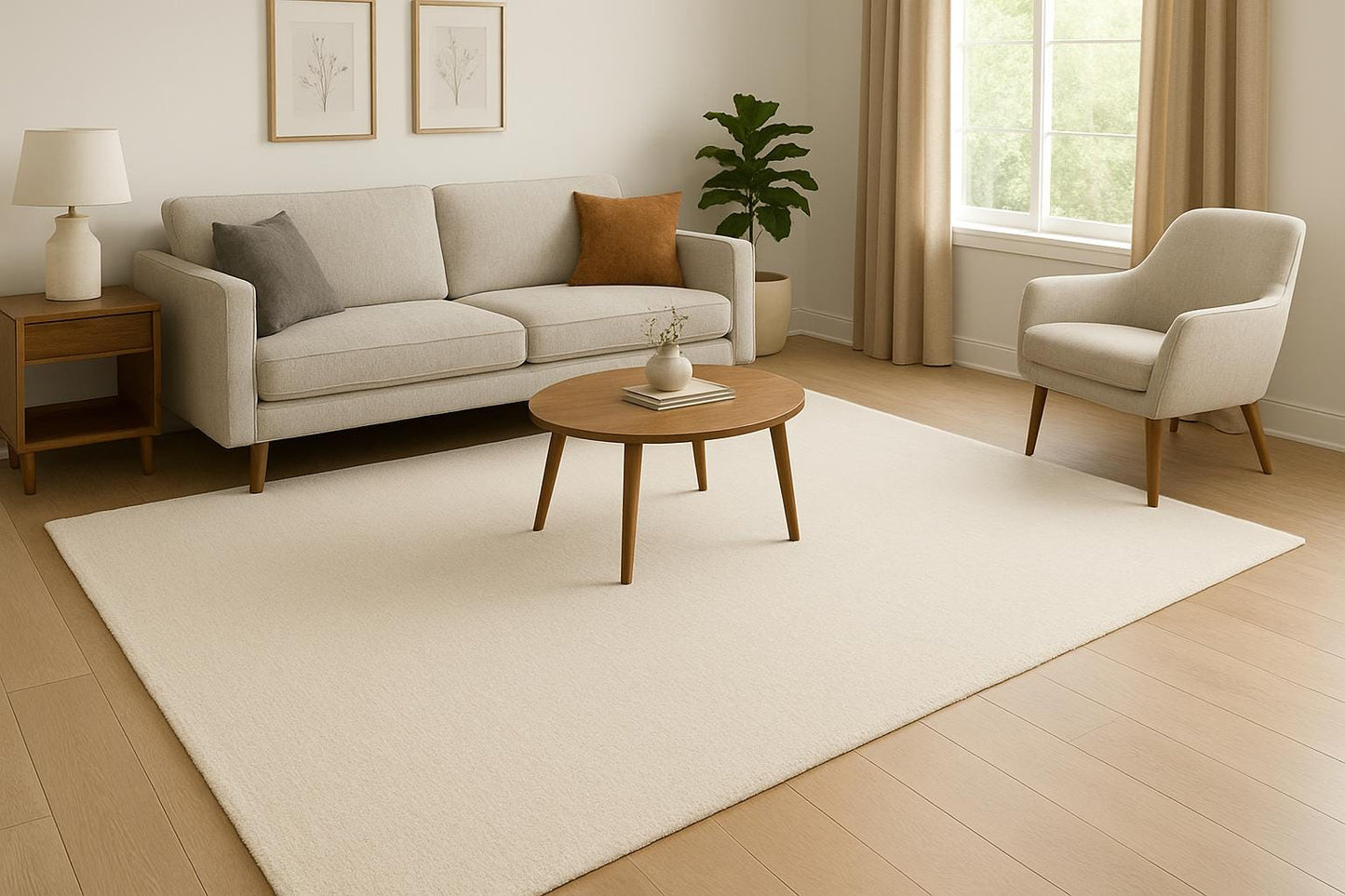 Hand-Tufted Ivory Wool Rug: Plush, Neutral Style, Soft Pile